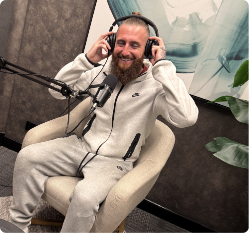 Brodie Salnitro recording a podcast